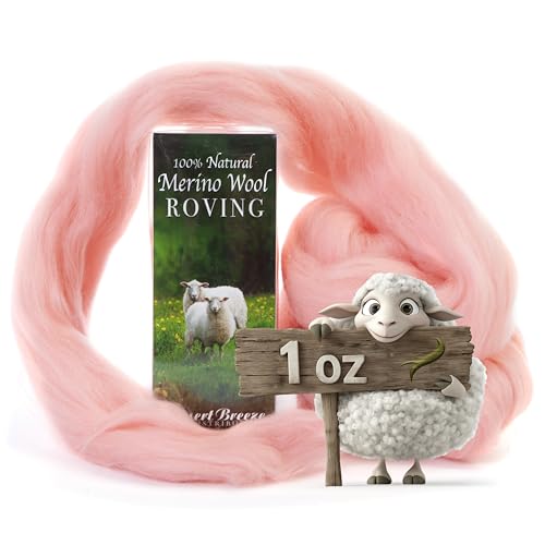 Image of Desert Breeze Distributing 100% Natural Merino Wool Roving - Premium Combed Top Merino Roving Wool - Tapestry, Spinning, Wet Felting & Needle Felting Supplies - 21.5 Micron - 1 oz, Color Salmon