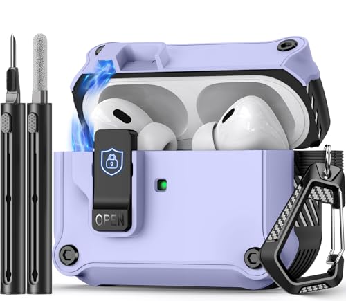 Image of Pohgelan Compatible with AirPods Pro 2nd /1st Case (Purple) | Magnetic Automatic Lock with Cleaning Kit,Compatible with Magsafe