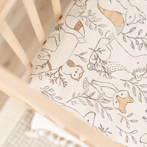 Crane Baby Soft Cotton Crib Mattress Sheet, Unisex Fitted Sheet for Crib & Toddler Beds 28" w x 52" h x 9" d - Ezra, Woodland Animal by Crane Baby - Image 3