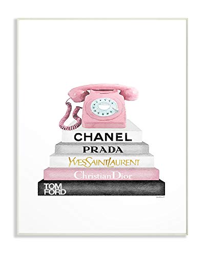 The Stupell Home Decor Grey Black Fashion Bookstack with Pink
