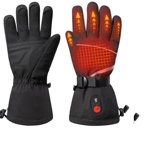 Heated Ski Gloves, Unisex Winter Skiing Gloves, 7.4V Battery Power Rechargeable Heating Glove for Women & Men Skiing, Snowboarding, Snowmobile, Outdoor Sports Black-S82B X-Large