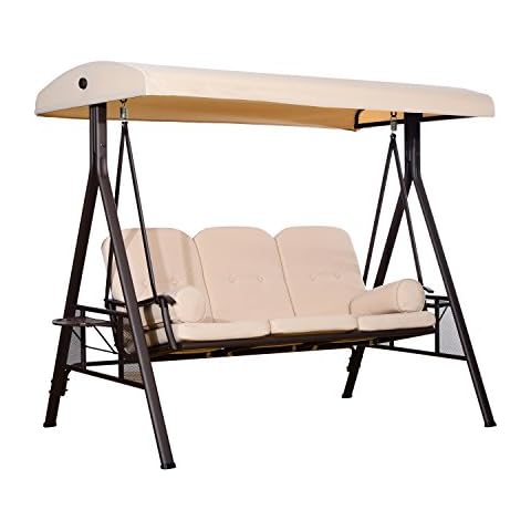 Outsunny Columpio Balancín Jardín 3 Plazas con Techo y Bandeja para Bebida Cover