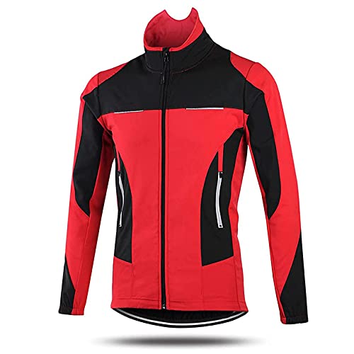 SFITVE Veste de Cyclisme Homme,Thermique Polaire Veste Vélo Hiver,Réfléchissant Impermeable Respirante Manteau de Cycliste,Cyclisme Veste pour Course Pied L'Alpinisme(Size:XXL,Color:Rouge) Cover