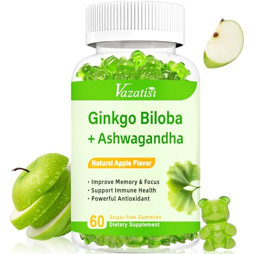 Ginkgo Biloba Gummies with Ginseng Maca Root for Better Mood & Focus,Traditional Energy Booster and Brain Health, Ginkgo Biloba Supplements Vegan, Non-GMO, Natural Apple Flavor