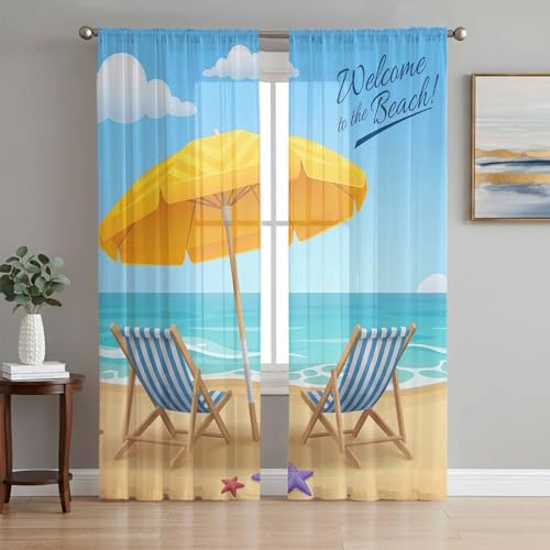 Hensabreni Summer Coastal Sheer Curtains 96 Inch Length 2