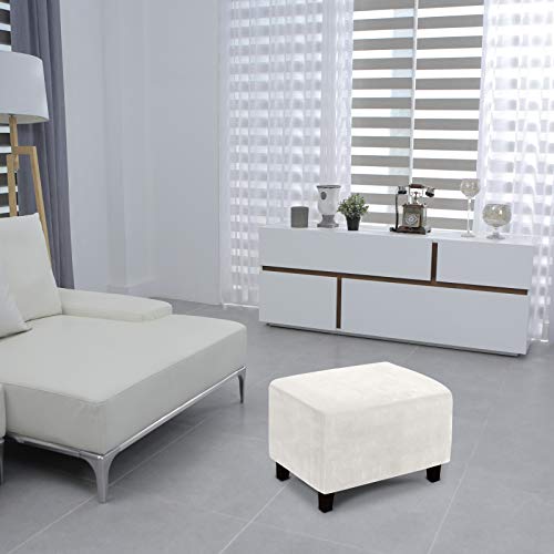 Velvet Ottoman Cover, Rectangle Footstools Covers Stretch Foot Stool Ottoman Cover Slipcover,Furniture Protector With Elastic Bottom For Living Room Bedroom (White, L) #TOP7