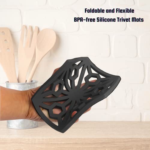Kitchenatics Modern Silicone Trivet Mats, Bpa- Free Trivets For Hot Dishes - Silicone Trivets For Hot Dishes, Non-Slip Trivet Set, Flexible Silicone Trivets For Hot Pots And Pans– Jet Black 3-Pieces #TOP7