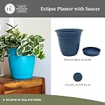 The HC Companies Eclipse Planter rond avec Saucer - Extérieur & Pot intérieur avec trous de drainage - Pots en plastique résistant aux UV pour plantes, Fleurs & Herbes (16" Bleu d'ardoise, paquet de 1)