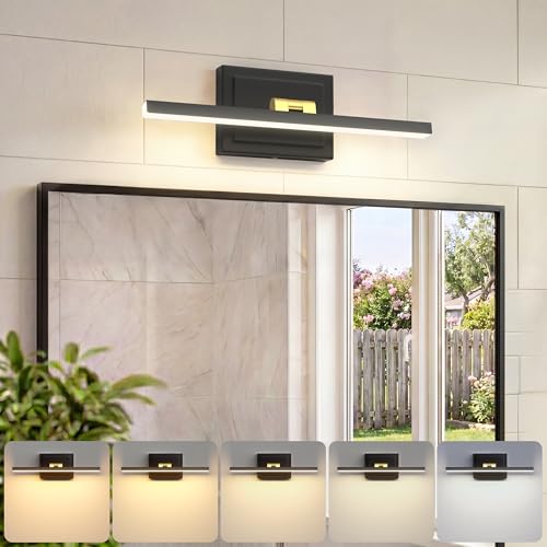Image of VOLISUN Modern Bathroom Vanity Light 15.7 inch, Rotatable, 12W Dimmable 5CCT Led Bathroom Light Fixture Over Mirror, Black Gold Bar Vanity Light for Bathroom Mirror Restroom-ETL Certificated