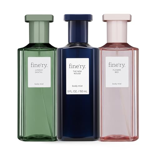 Fine'ry Mist & Match Body Mist Trio Gift Set | Jungle Santal, The New Rouge, Flower Bed | Floral & Earthy Hair & Body Spray Fragrances for Women | Vegan & Cruelty-Free (5 oz each)