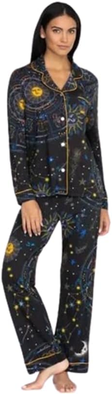 Johnny Was Celestine Long 2 Piece Pj Set Sleepwear Cotton Black Home Lounge New