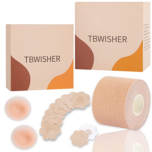 Tbwisher Boob Tape for Breast Lift Boobytape -Sticky Body Tape for Push up & Waterproof Bob Tape Beige