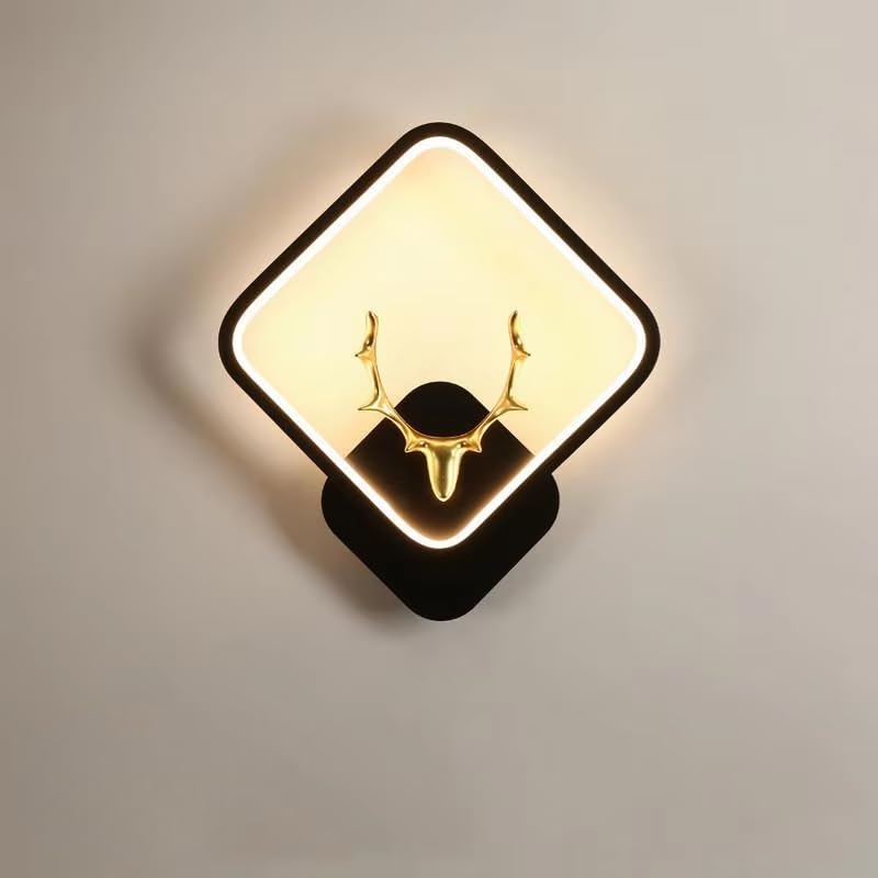 Image of Square LED Wall Light with Golden Deer Horn, Multi-Color LED, Decorative Wall Lamp for Bedroom, Hallway, Living Room, Pack of 2