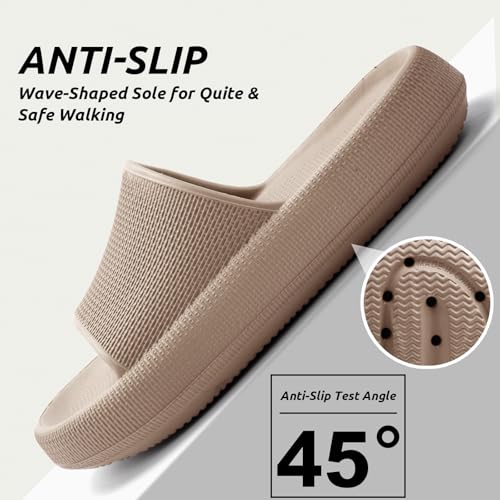 BAXIWUY Badelatschen Damen Badeschuhe Herren Schlappen Badeschlappe Cozislides Original Slippers Rutschfest Hausschuhe Sommer Pantoletten Wolkenschuhe Flip Flops Indoor/Outdoor，Braun，40-41 EU 4