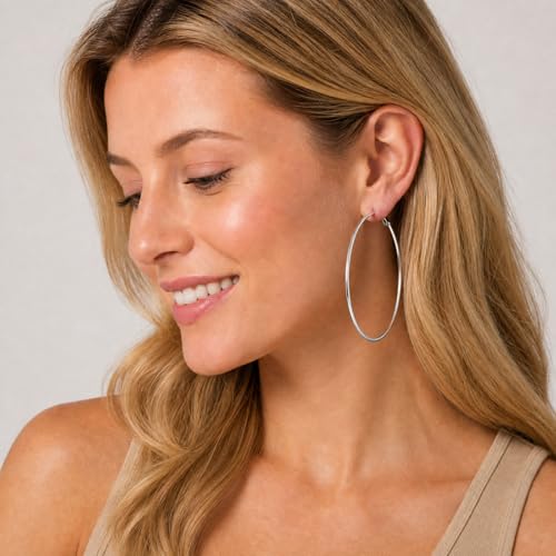 Big Silver Hoop Earrings for Women 40mm Stainless Steel Hypoallergenic Large Hoops Earrings for Women, Birthday Mothers Day Jewelry Gifts Women by TIZU - Used condition - Image 5