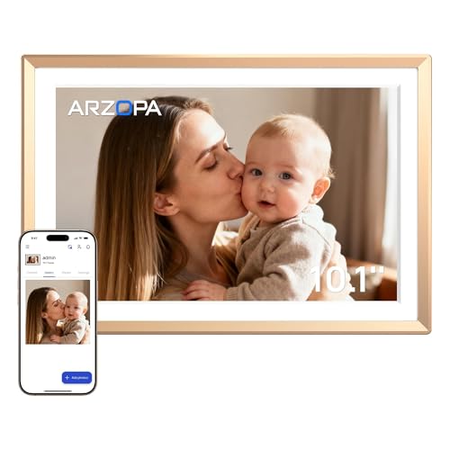 ARZOPA D10 Metal Digital Picture Frame Free Cloud Storage No Subscription 10.1" HD Anti-Glare Touchscreen Load Photos & Videos from Phone Ideal for Thoughtful Gifting Exquisite - Champagne Gold