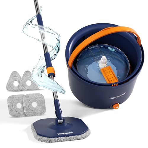 132cm Mopa Fregona con Cubo Escurridor, 2 en 1 Separa la Suciedad del Agua Dulce, Mopa para Limpiar Azulejos y Paredes, Cubo Fregona Autoescurrible Escurrefacil, 4 Recambio Mopa Microfibra