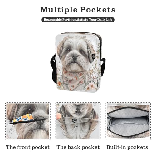 Cute Watercolor Dog Face Floral men's messenger bag mens crossbody bag Woman Shoulder Handbags Adjustable Strap for business outdoor sports2