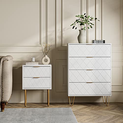 Aobafuir 4 Drawer Dresser, Drawer Chest, Tall Storage Dresser Chest Cabinet Organizer Unit With Metal Legs, Small Dresser For Bedroom, Living Room, Closet, Hallway White Diamond #TOP3