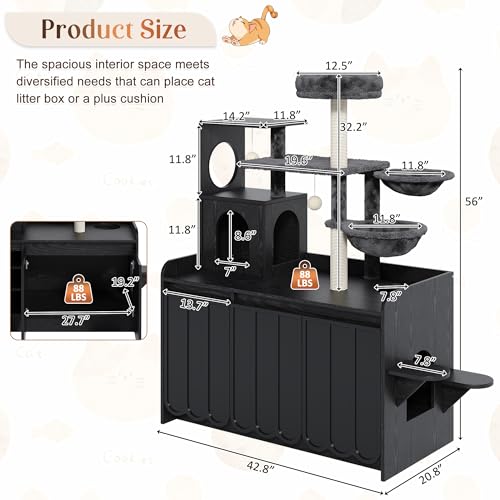 Árbol para gatos moderno con caja de arena oculta y almacenamiento lateral miniatura 2