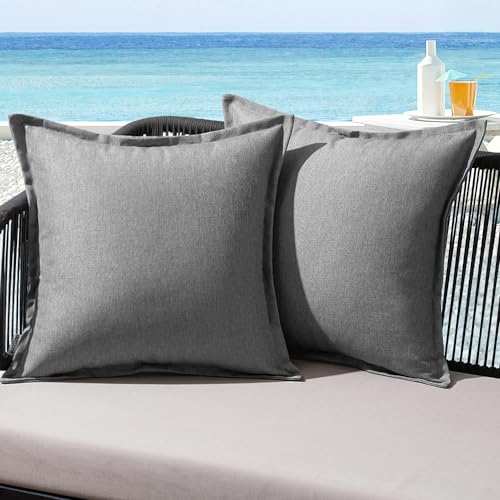 MIULEE Outdoor Kissen Wetterfest Kissenbezug Wasserdichter Dekorative Kissenbezüge Leinen-Optik Sofakissen Dekokissen für Garten Sofa Couch Wohnzimmer Schlafzimmer 2er Set 50x50cm Hellgrau