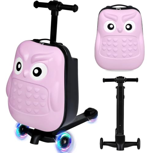 Detachable Scooter Suitcase for Kids & Teens, 3D Cute Owl Ride-On Luggage - image 1