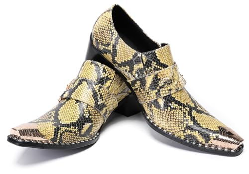 Santimon Men's Silp On Shoes Dress Casual Loafers - Genuine Leather Snakeskin Monk Moccasins with Metal Toe for Bar,Disco, Party & Ballroom4