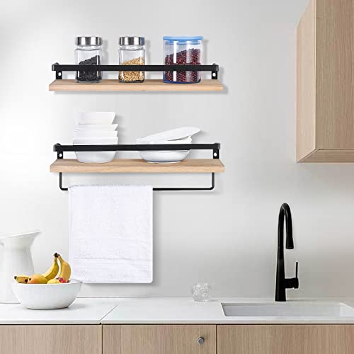 SODUKU Floating Shelves Wall Mounted Storage Shelves for Kitchen, Bathroom,Set of 2 Natural