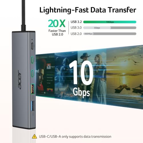 acer USB C Hub 10Gbps, 6-in-1 USB C to Ethernet Adapter for Laptop/PC - image 3
