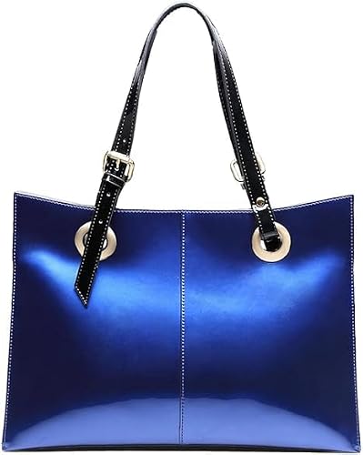 Genuine Leather Purses and Handbag for Women, Large Leather Capacity Work Tote Bag with Zipper, Convertible Designer Shoulder Bag for Commuting, Travel, Shopping Blue