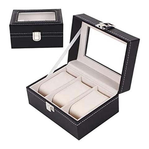 XIANXIAN caojiaxiaopu 2 3 6 12 Slot Leather Watch Storage Box Case Show Storage Tray For Men And Women (Color : 3 slots) Cover