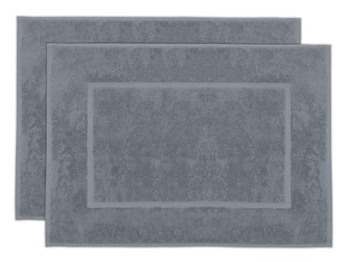 ZOLLNER 2er Set Badematten in 50x70 cm - saugstarke und Flauschige Badvorleger aus Baumwolle - bis 60°C waschbar - für Fußbodenheizung geeignet - in grau - Hotelqualität
