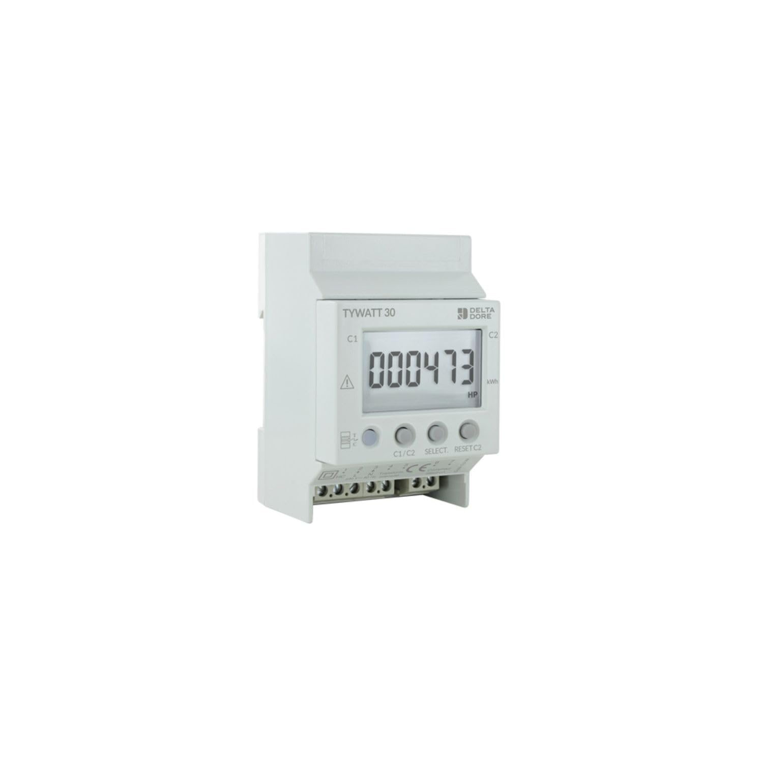 Compteur d'energie monophasé 230V Delta Dore Tywatt 30-90A - Double tarif (heures creuses/pleines)