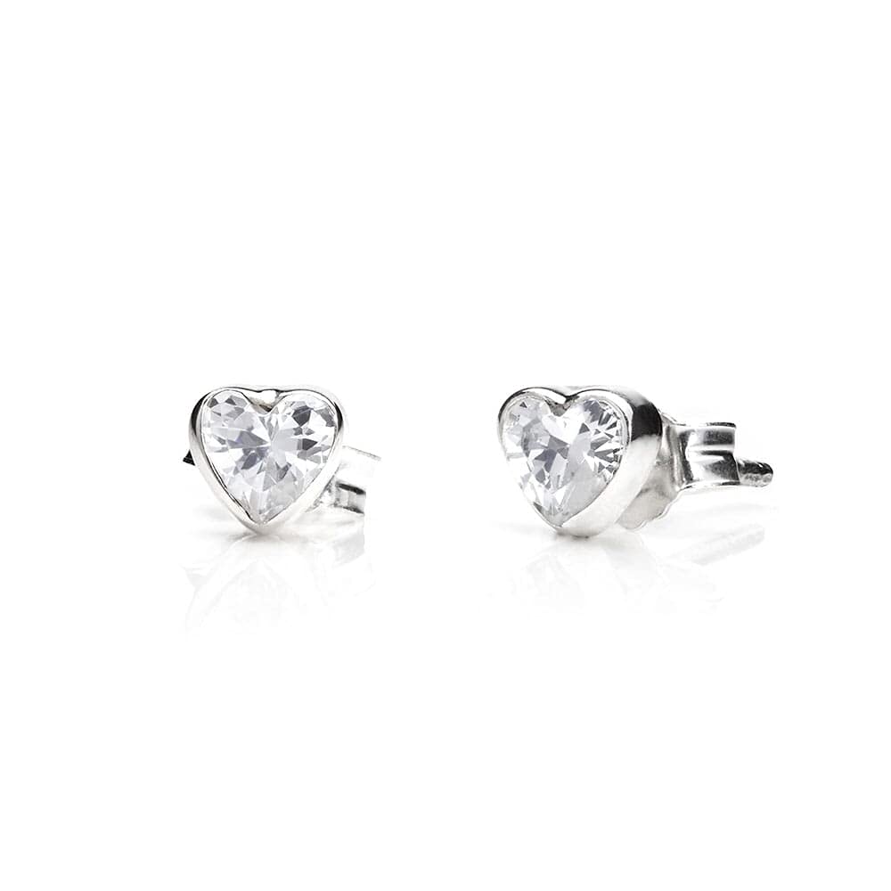 Annie HaakCrystal Heart Silver Stud Earrings, Sterling Silver, Cubic Zirconia