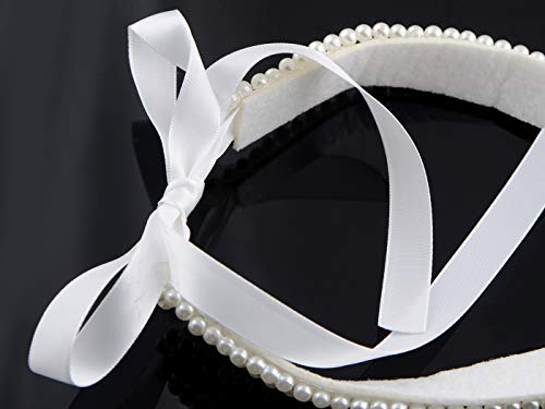 Alilang Faux Pearls Embroidered Tie Up Ribbon Bib Collar Statement Necklace #TOP4