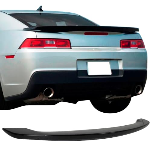 IKON MOTORSPORTS, Trunk Spoiler Compatible with 2014-2015 Camaro, Factory Style Low Blade Painted Black #WA8555 ABS Exterior Trunk Rear Wing Tail Roof Top Lid