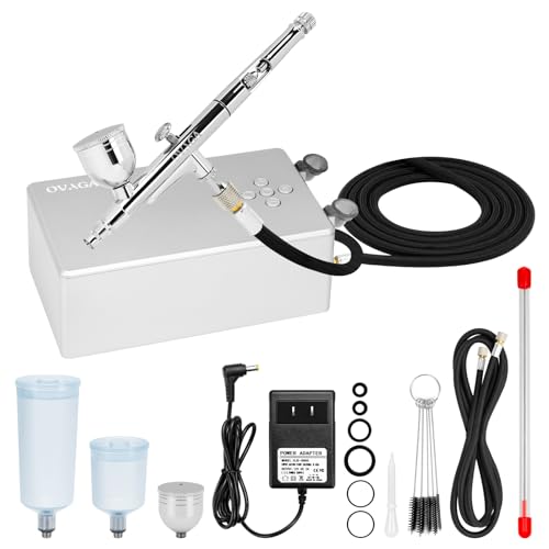 Ovaga Kit de aerógrafo ultra silencioso de 55 PSI, juego de aerógrafo multifunción de doble acción con compresor para pintar, juego de cepillo de aire portátil para decoración de pasteles, maquillaje