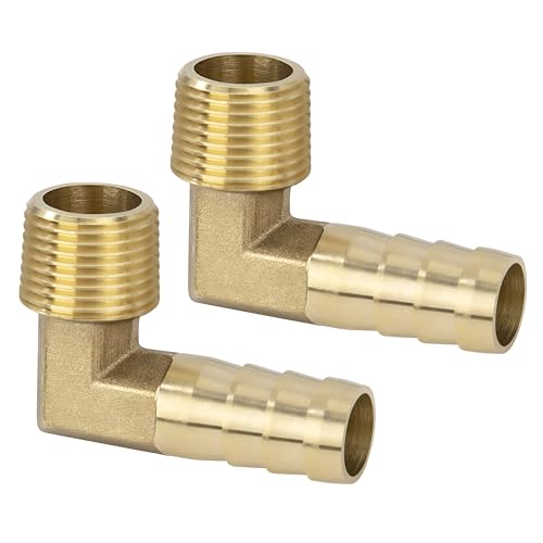 Connector de Manguera de Lengüeta, Codo de 90 Grados Acople de Latón, 2 PCS 12 mm 3/8' con Púas a Macho, Adaptador de Tubo de Manguera de Codo Accesorios para Agua, Gas, Aceite