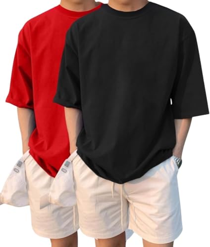Image of LEOTUDE Half Sleeve Oversized Tshirt for Men, Round Neck Cottonblend Drop Shoulder Solid T-Shirt