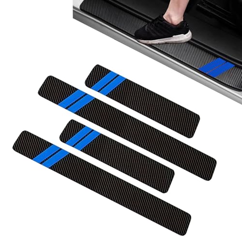 Ferianl 4PCS Door Sill Protector Compatible with Dodge Charger Challenger, Fiber Leather Door Sill Guard Decoration Stickers, Universal for SUV, Sedan (Blue & Black)
