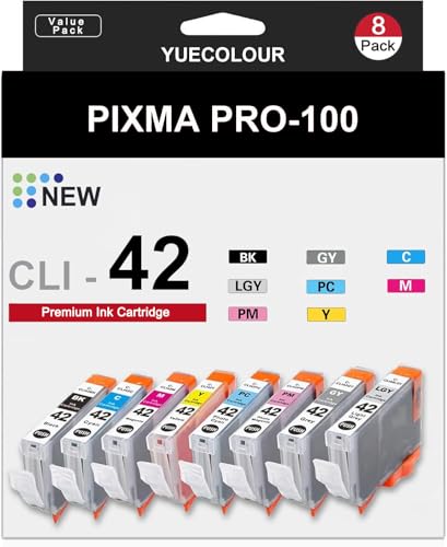 CLI-42 8 PK Value Pack Ink Compatible Ink Cartridges Replacement for Canon CLI-42 CLI42 Use with Pro-100 Pro 100 Printer Professional Inkjet PIXMA PRO-100 Ink (8 Colors) -  YUECOLOUR, CLI-42 Ink Cartridges