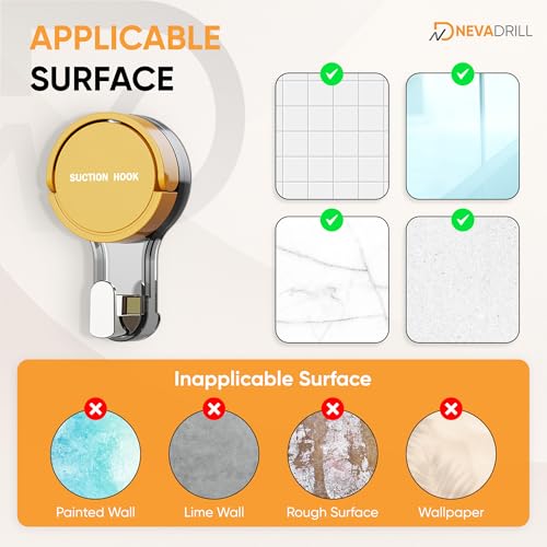 Image of Vacuum Suction Hooks with Adhesive Base, Lever Lock Wall Hooks, No Drill Stainless Steel Hook for Bathroom & Kitchen, Strong Hold for Tiles, Glass & Mirrors, Pack of 3 (PJ-1789)