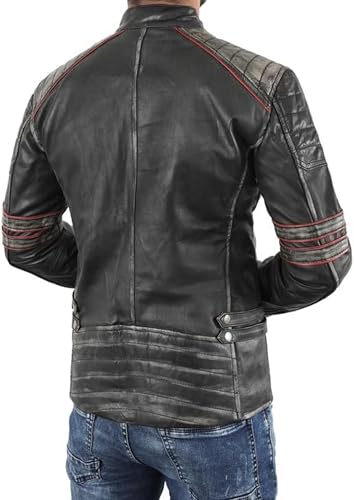 Image of Vintage Cafe Racer Leather Jacket Men Retro Motorcycle Racing Jacket