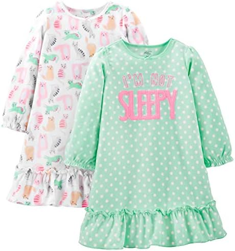 Simple Joys by Carter's Girls' Fleece Nightgowns, Pack of 2, Mint Green Dots/White Cat, 2-3