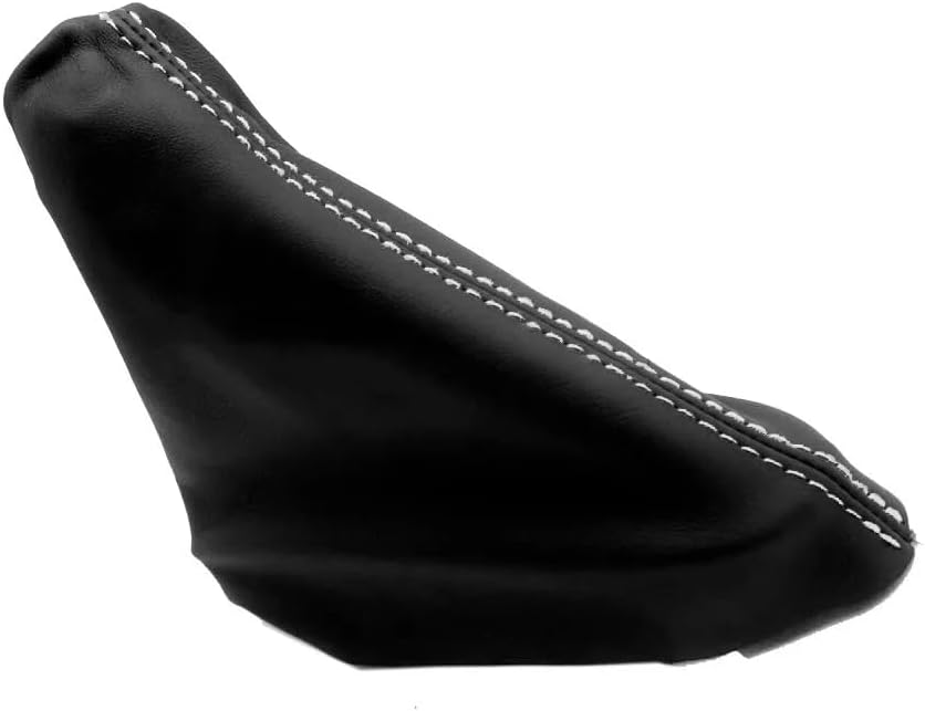 PVC Leather E Brake Boot Cover Compatible with Ford Focus 2000-2007 (Black, Whiite Stitch)