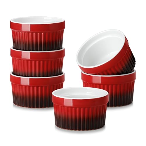 Image of MALACASA Ramekins 6 oz Oven Safe, Small Ceramic Souffle Dishes for Creme Brulee Souffle, Stoneware Custard Cups Ramiken for Baking, Dessert Bowls Dipping Sauce Dish Set of 6, Red, Series RAMEKIN-DISH