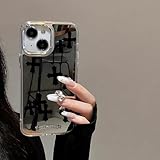 xoniery Compatible with iPhone 15 Cute Glossy Mirror Back Case,Black Cross Pattern,Senior Shockproof Protection for iPhone 15 Case for Women Girls