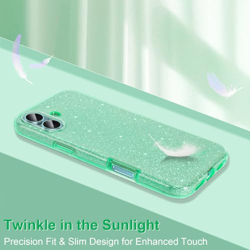 MATEPROX Compatible with iPhone 16 Case[2024], Glitter Bling 3-Layer Shockproof Anti-Scratch Cover 6.1'' for Girls Women,Trendy Sparkle Protective Cases for iPhone16-Green by MATEPROX - Image 2