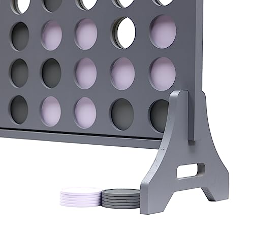 Image of Giant 4 in a Row Game for Family & Adults - Tailgating Pros Jumbo Grey Wooden Four in a Row Indoor & Outdoor Yard Game for Family Party Fun, Portable Activities for Patio, Backyard, and Camping
