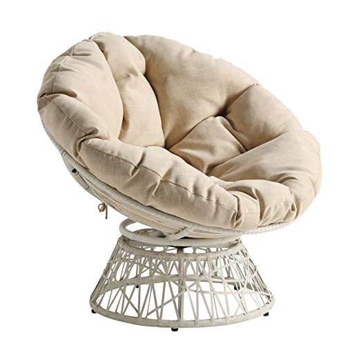 OSP Home Furnishings Wicker Papasan Chair with 360-Degree Swivel, Large, Cream Frame with Cream Cushion